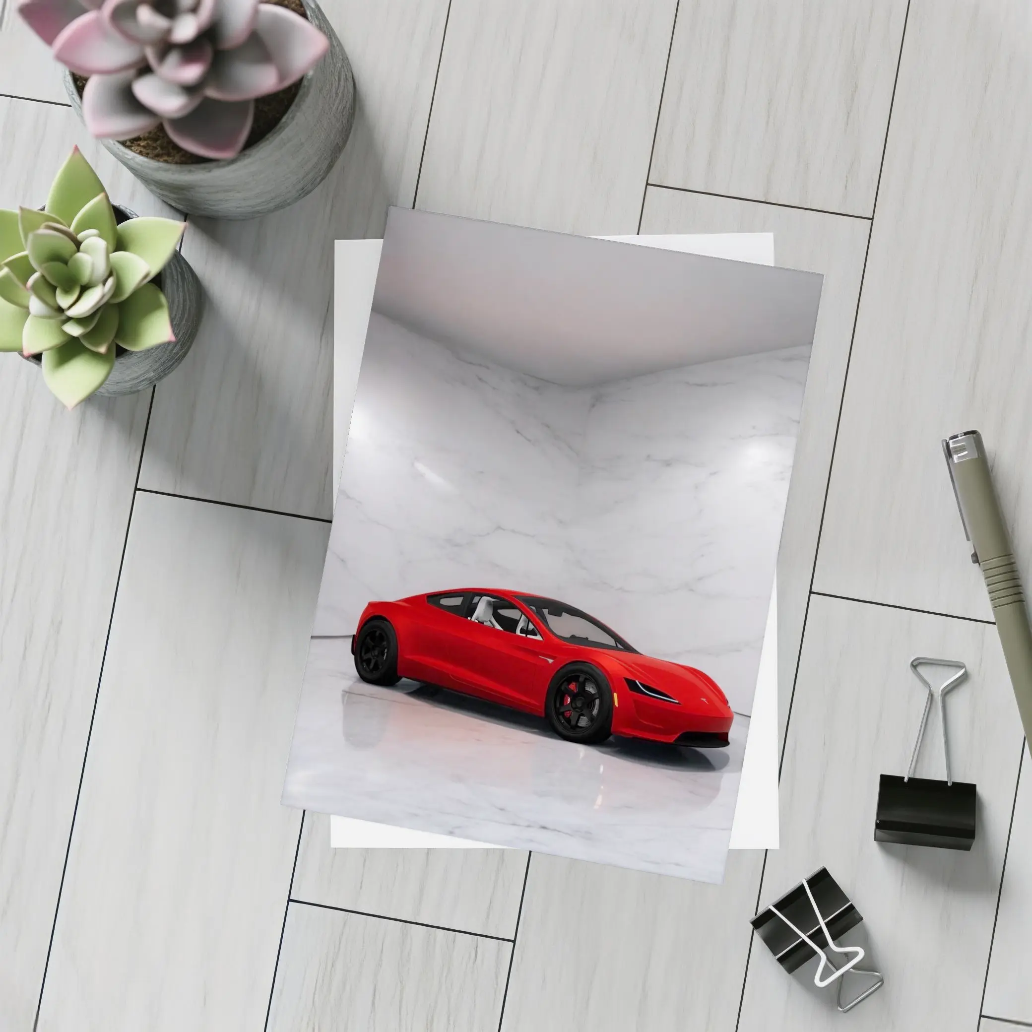 Tesla Roadster Red Car Marble Room – Postcards