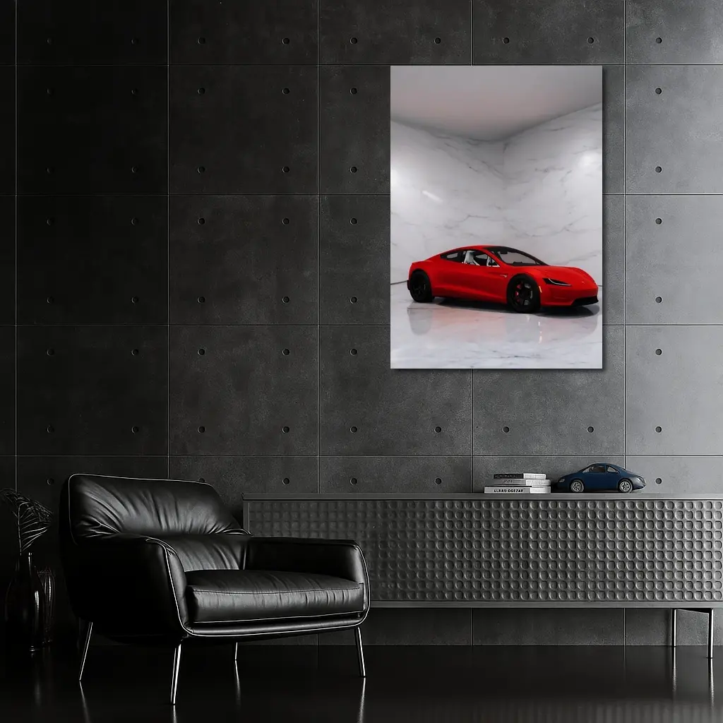 Tesla Roadster Red Car Marble Room – Wall Art