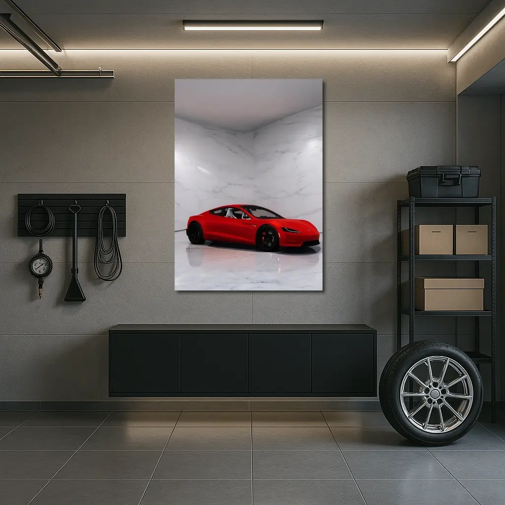 Tesla Roadster Red Car Marble Room – Wall Art
