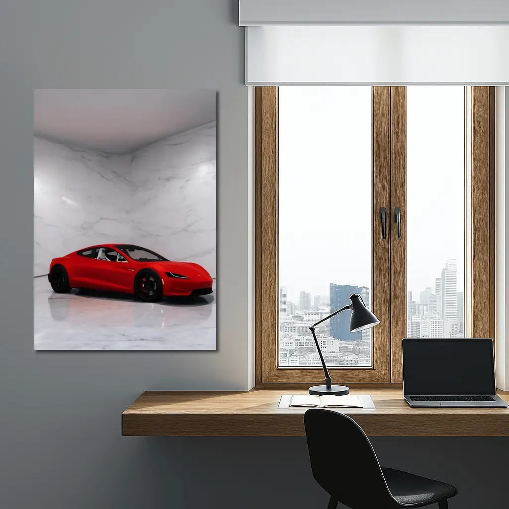 Tesla Roadster Red Car Marble Room – Wall Art