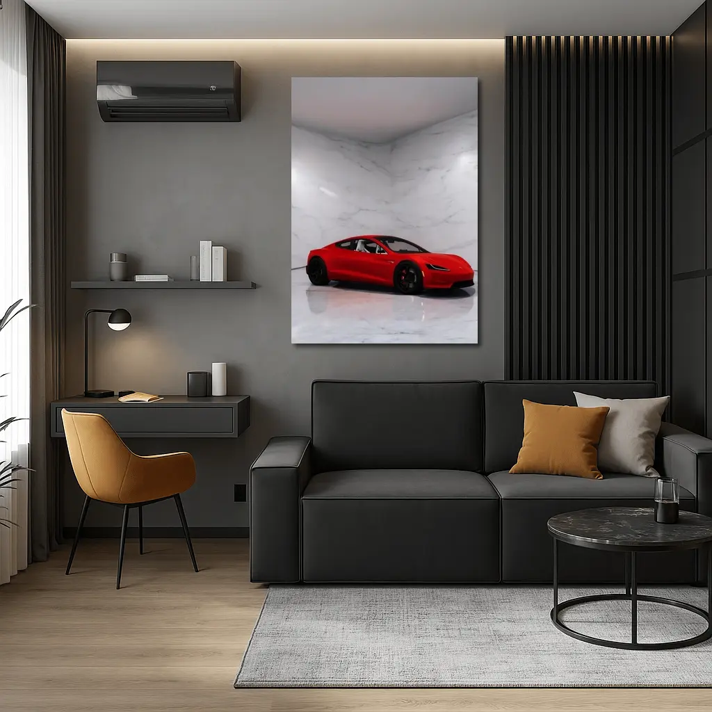 Tesla Roadster Red Car Marble Room – Wall Art