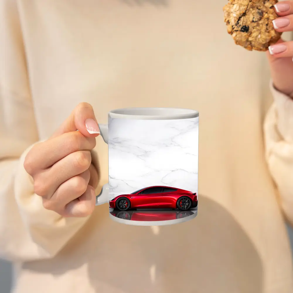 Tesla Roadster Red Car Marble Wall – Mugs