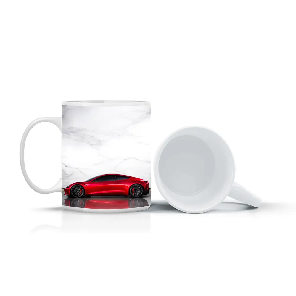Tesla Roadster Red Car Marble Wall – Mugs