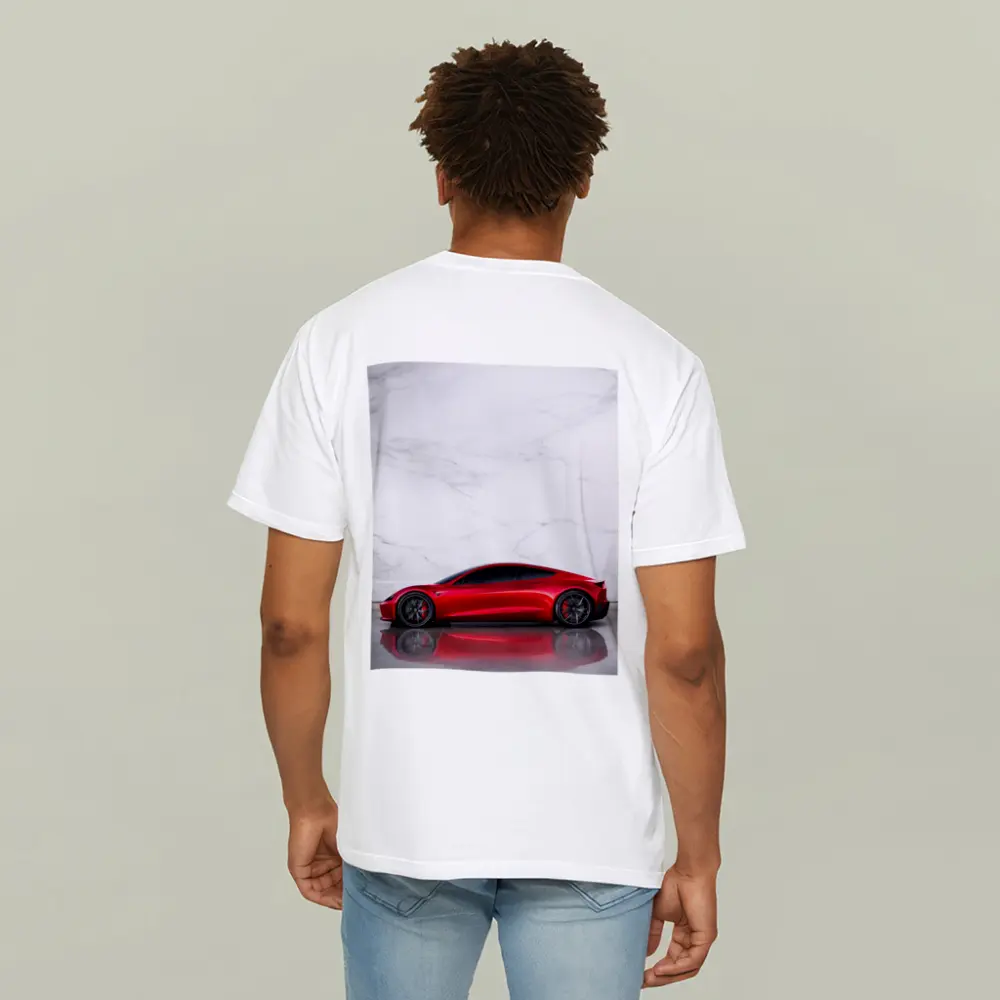 Tesla Roadster Red Car Marble Wall – T-Shirts
