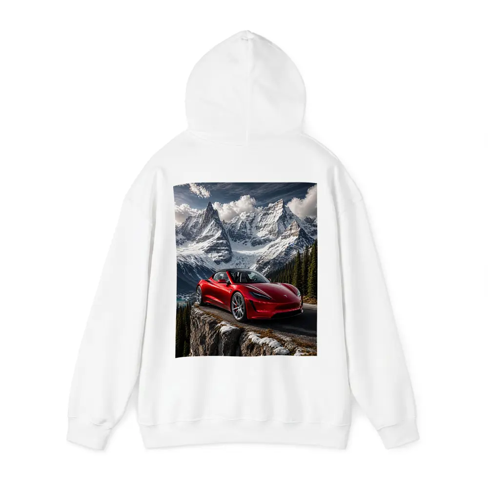 Tesla Roadster Red Car Snowy Mountain – Hoodies