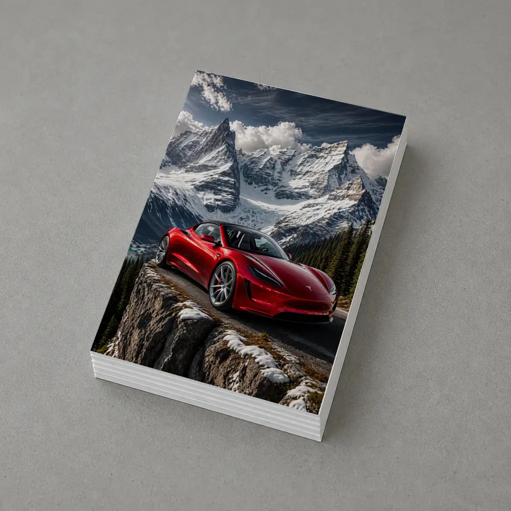 Tesla Roadster Red Car Snowy Mountain – Postcards