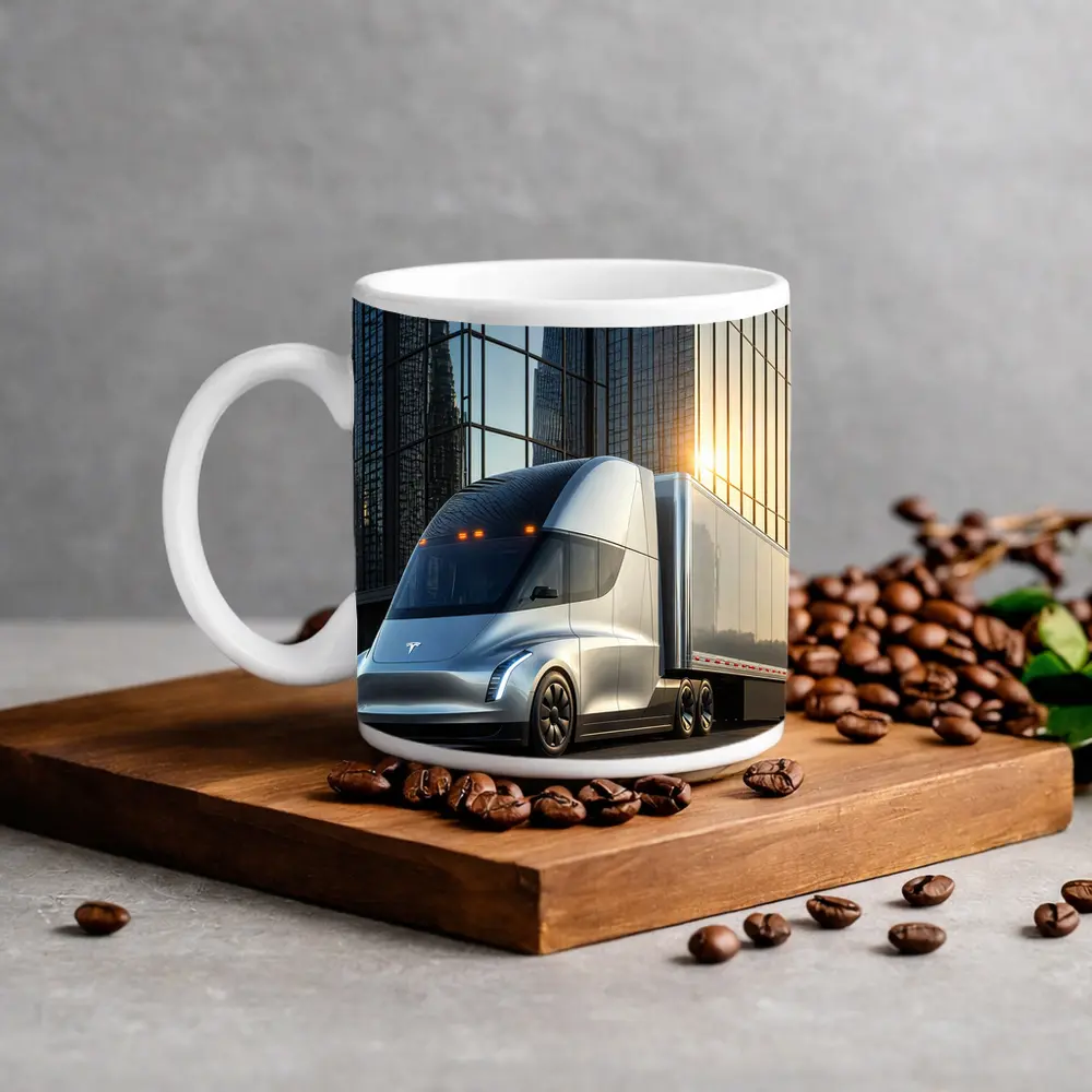 Tesla Semi Truck City Glass Buildings – Mugs