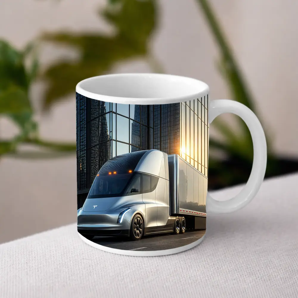 Tesla Semi Truck City Glass Buildings – Mugs