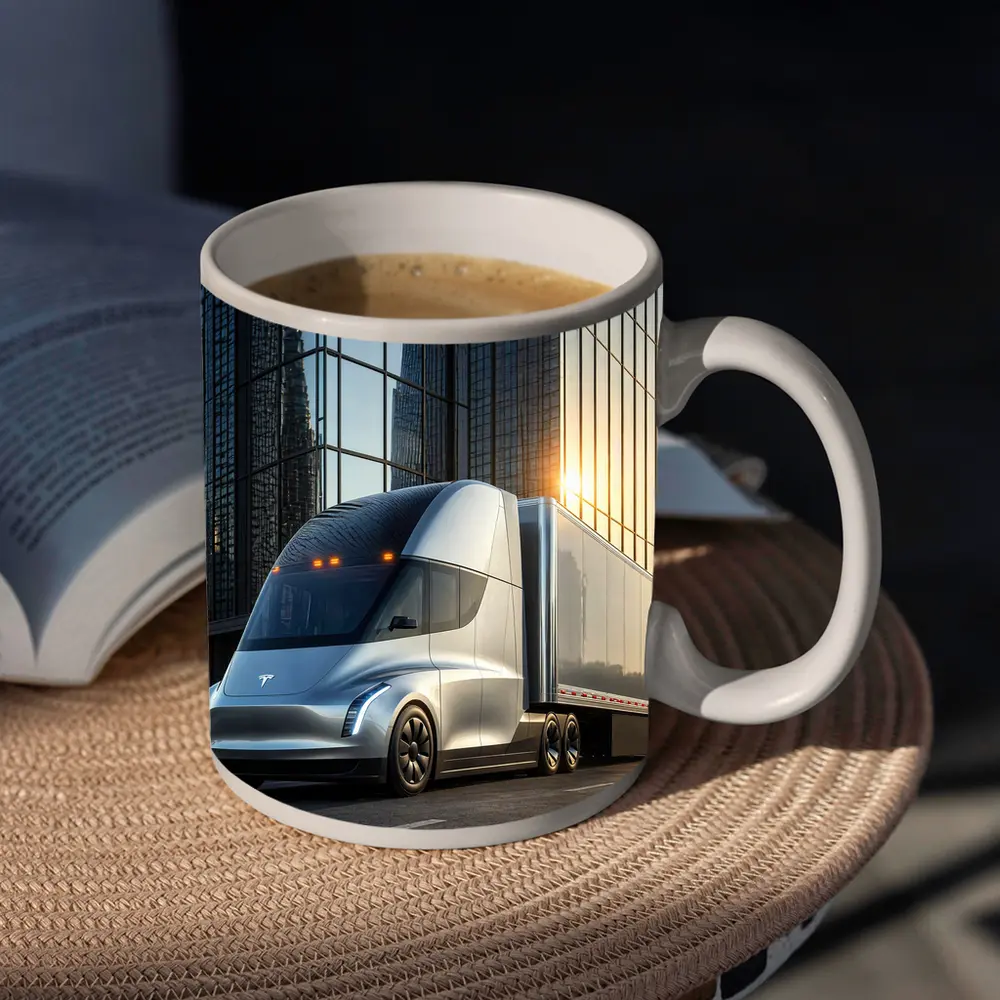 Tesla Semi Truck City Glass Buildings – Mugs