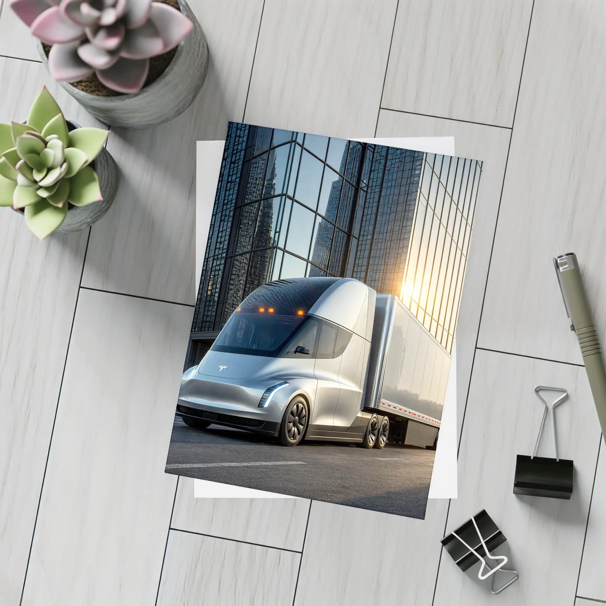 Tesla Semi Truck City Glass Buildings – Postcards