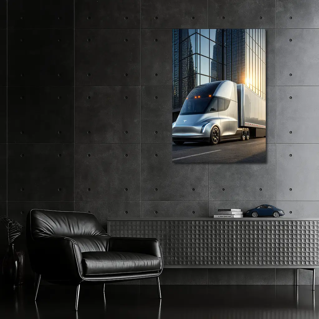 Tesla Semi Truck City Glass Buildings – Wall Art