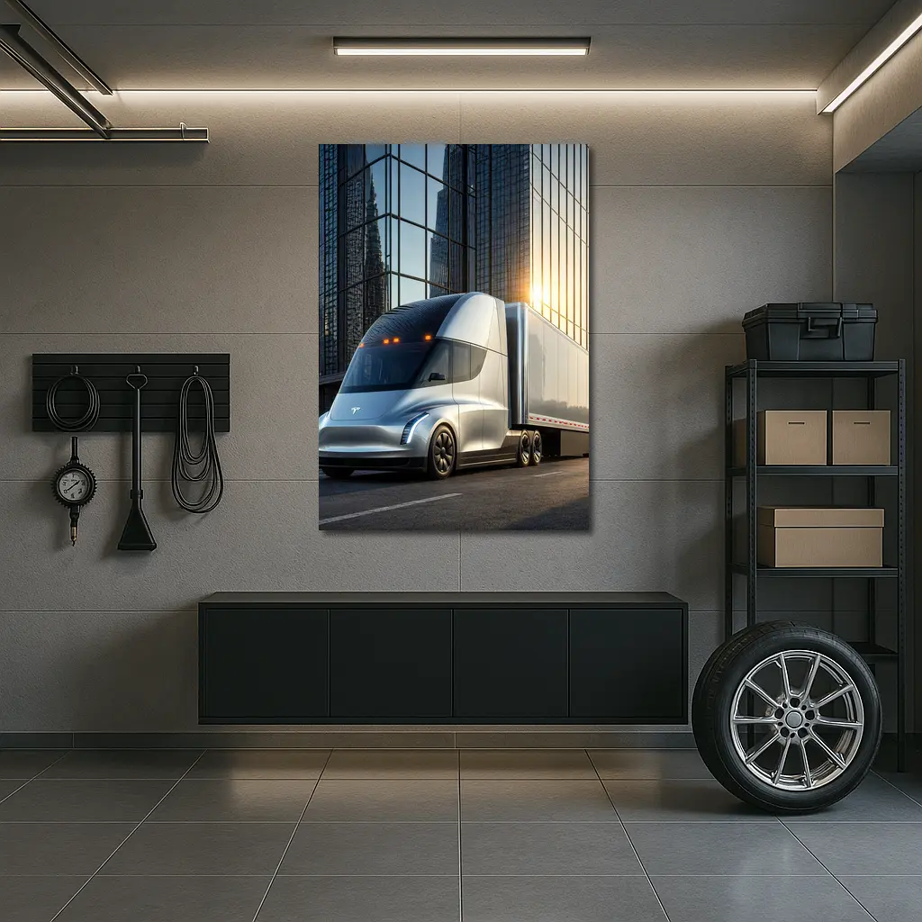 Tesla Semi Truck City Glass Buildings – Wall Art