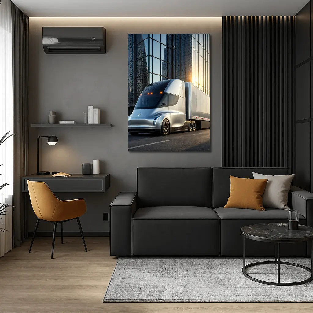 Tesla Semi Truck City Glass Buildings – Wall Art