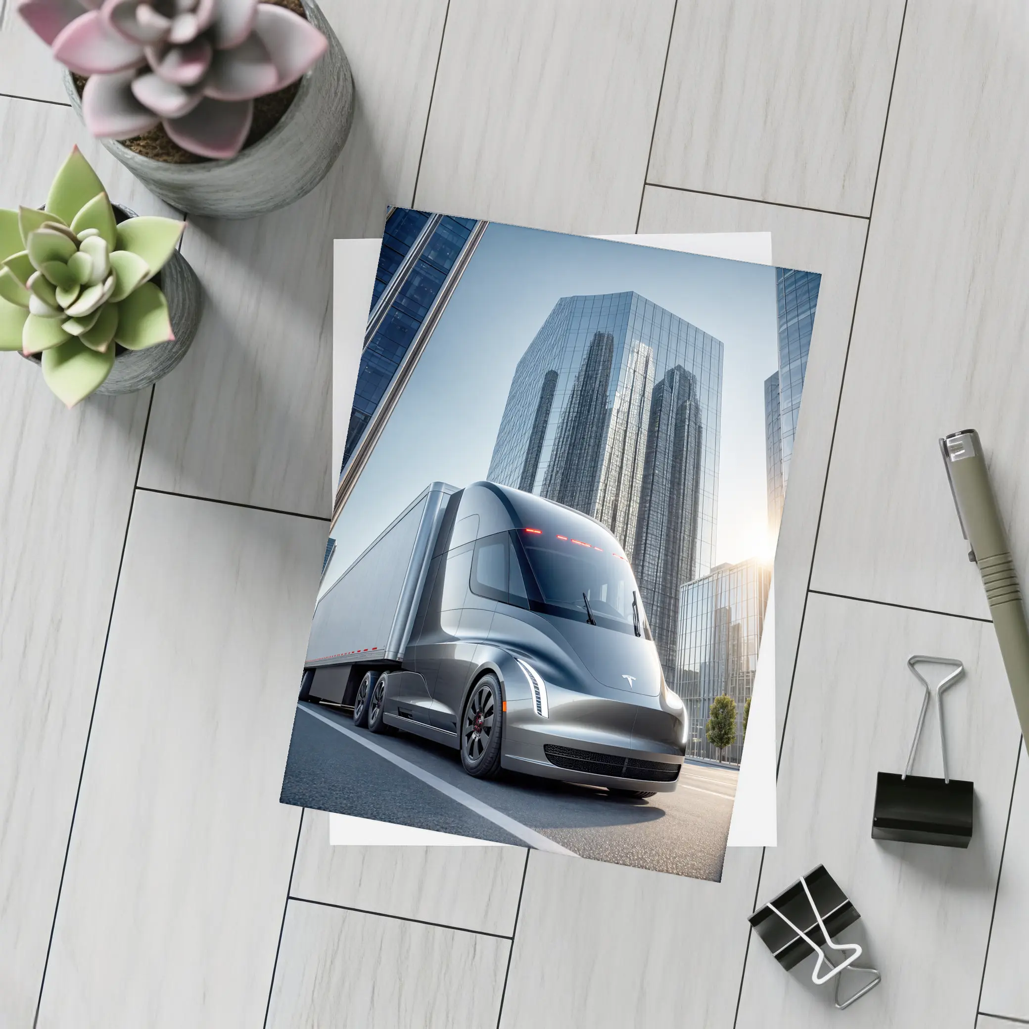 Tesla Semi Electric Truck City Skyline – Postcards