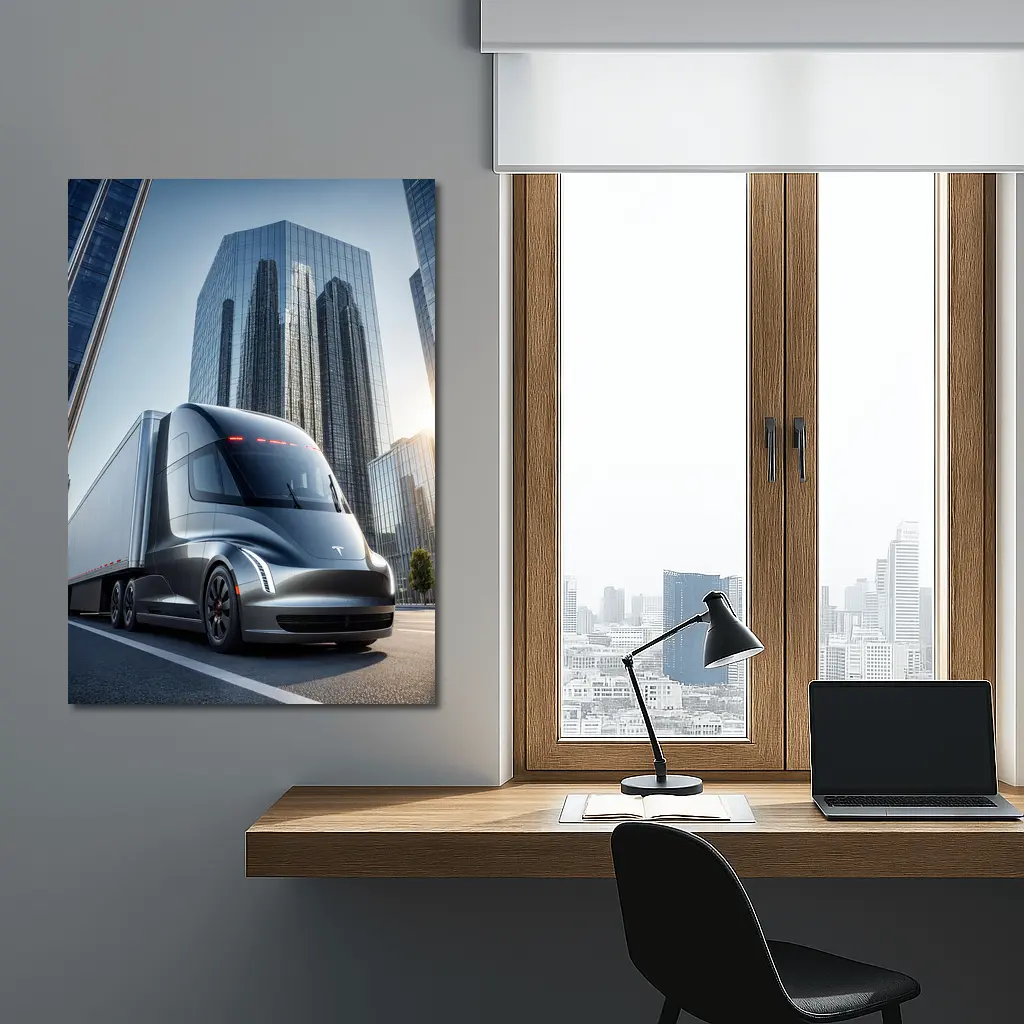 Tesla Semi Electric Truck City Skyline – Wall Art