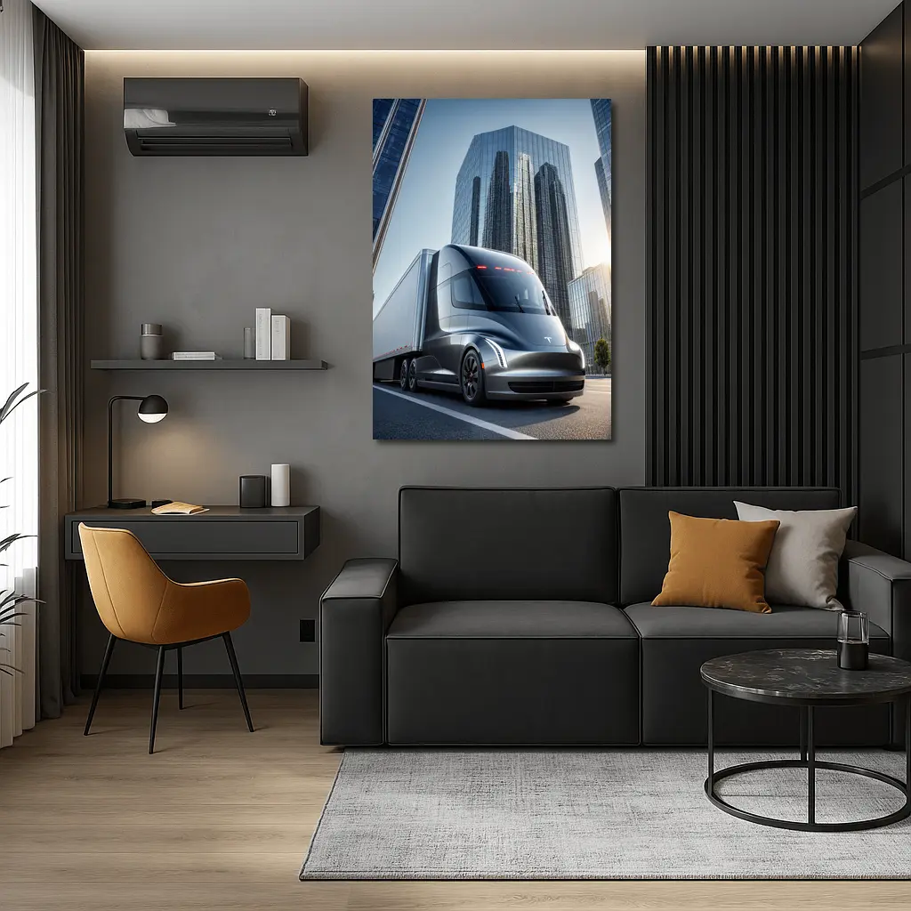 Tesla Semi Electric Truck City Skyline – Wall Art
