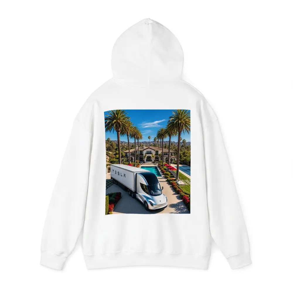 Tesla Semi Truck Luxury Mansion Palm Trees – Hoodies