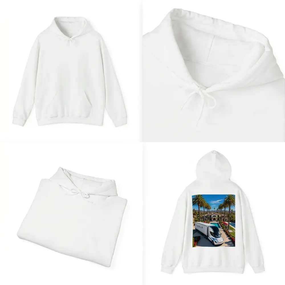 Tesla Semi Truck Luxury Mansion Palm Trees – Hoodies