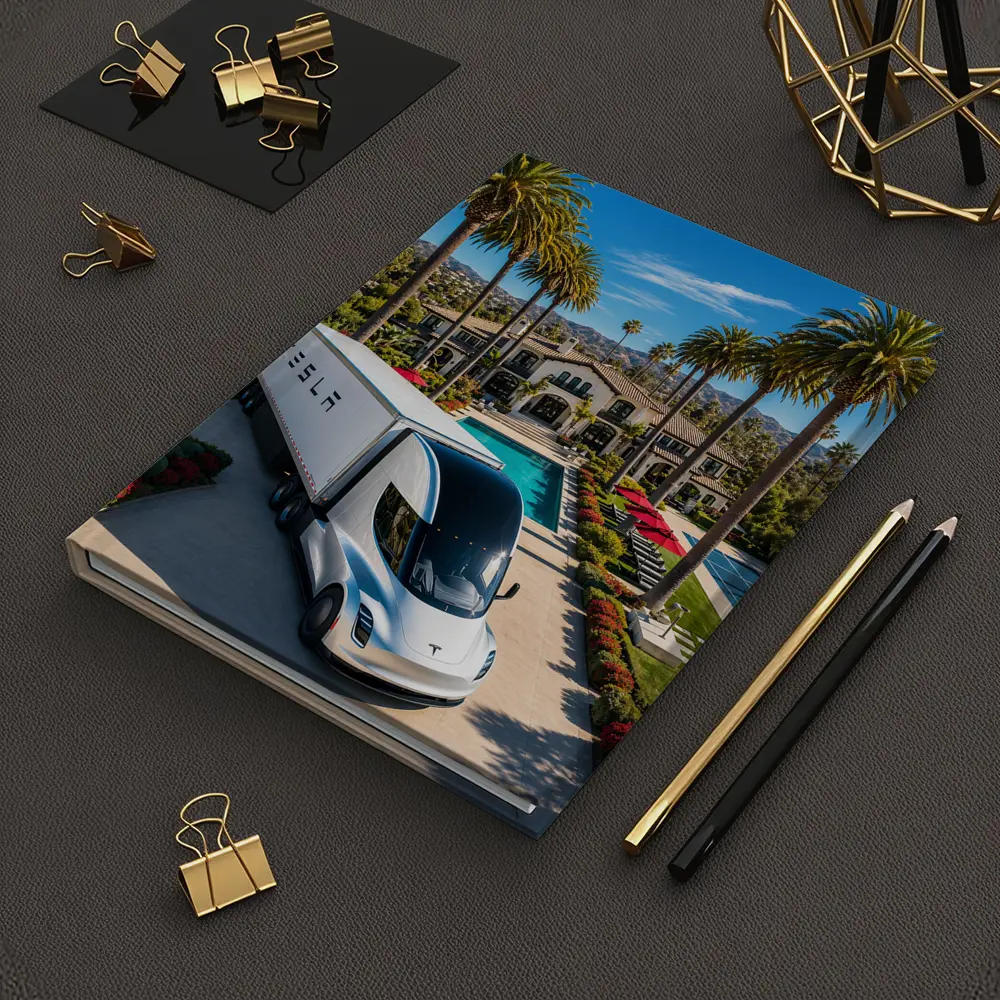 Tesla Semi Truck Luxury Mansion Palm Trees – Notebooks