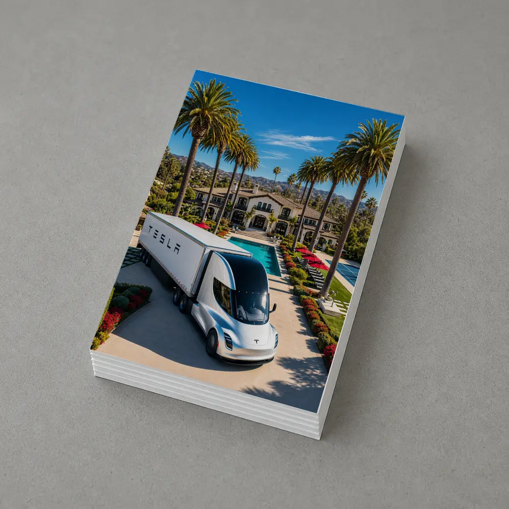 Tesla Semi Truck Luxury Mansion Palm Trees – Postcards