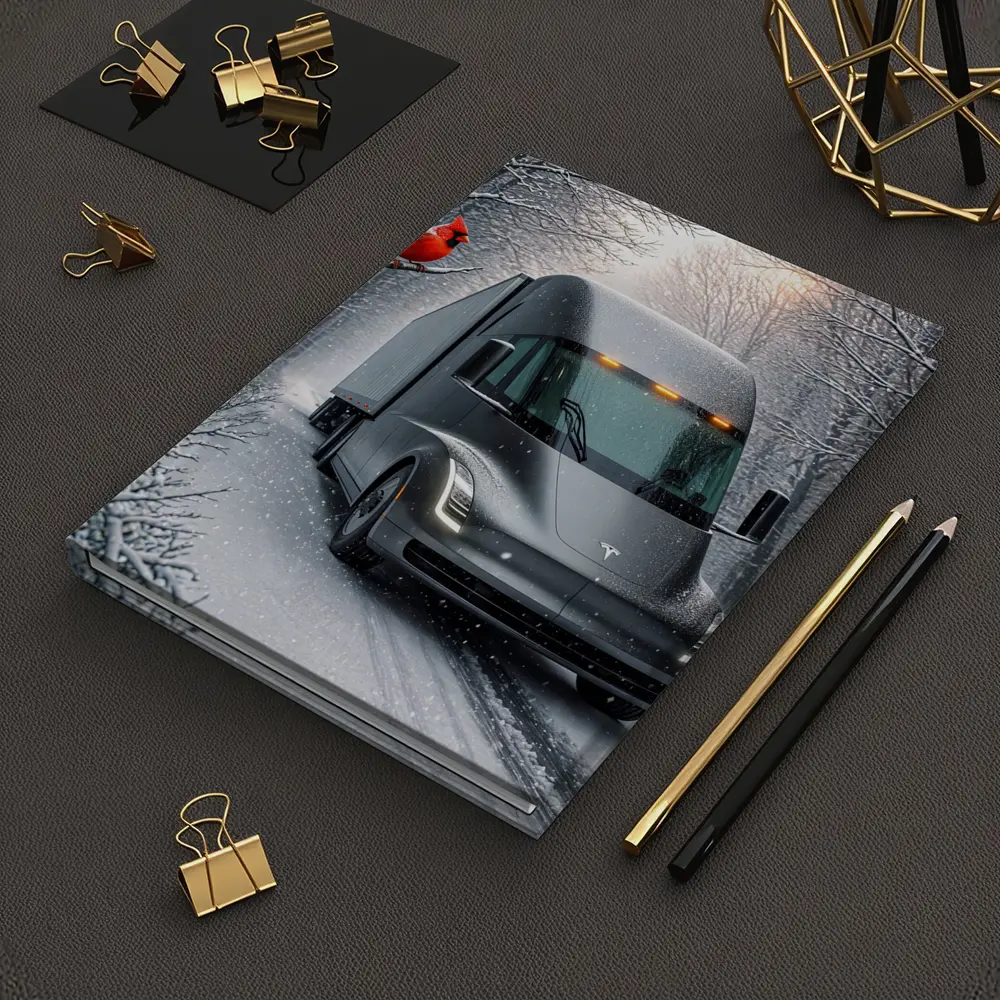 Tesla Semi Truck Driving Snowy Winter Forest – Notebooks