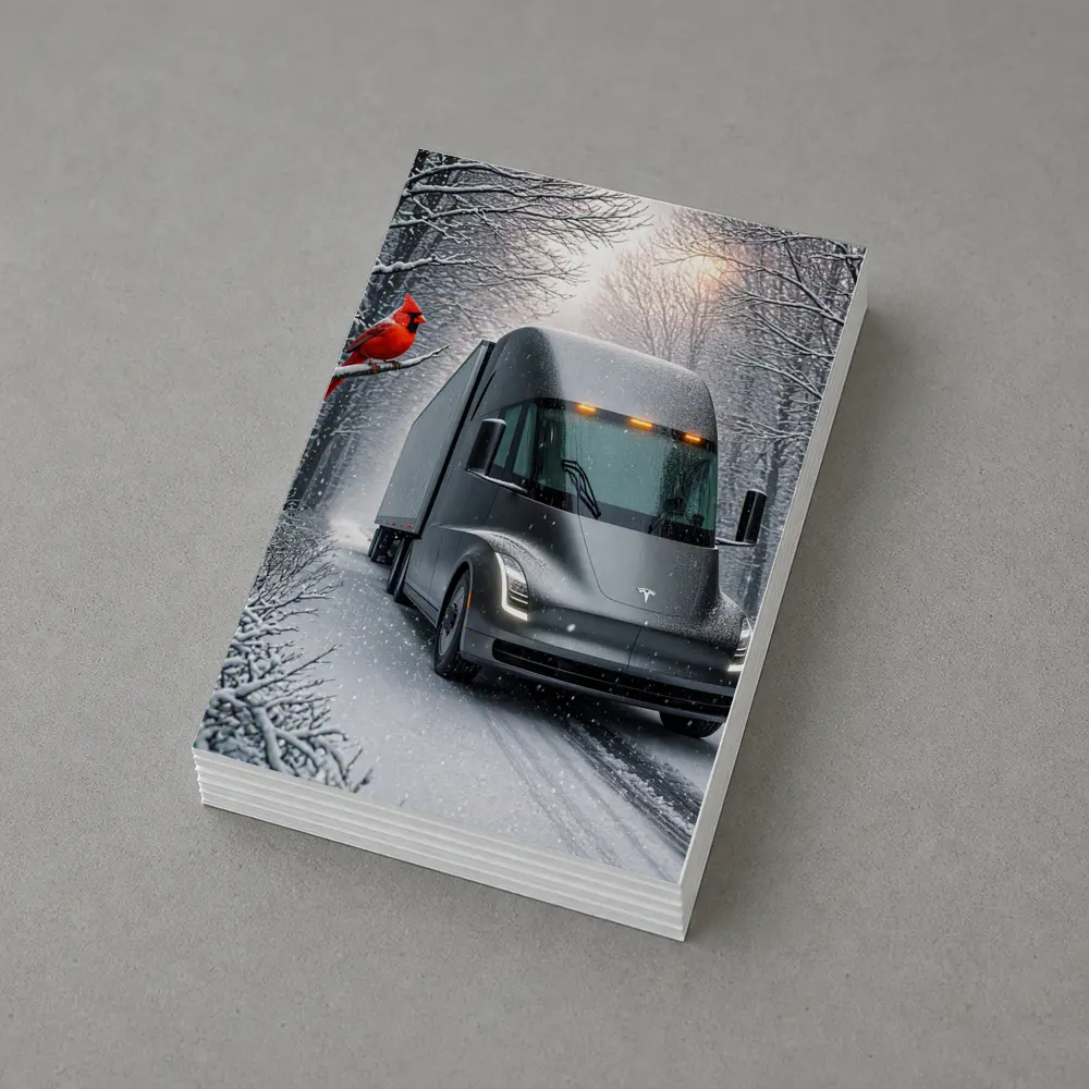 Tesla Semi Truck Driving Snowy Winter Forest – Postcards