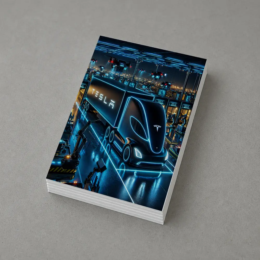 Tesla Semi Neon Factory Night Scene – Postcards