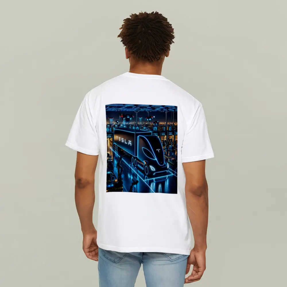Tesla Semi Neon Factory Night Scene – T-Shirts