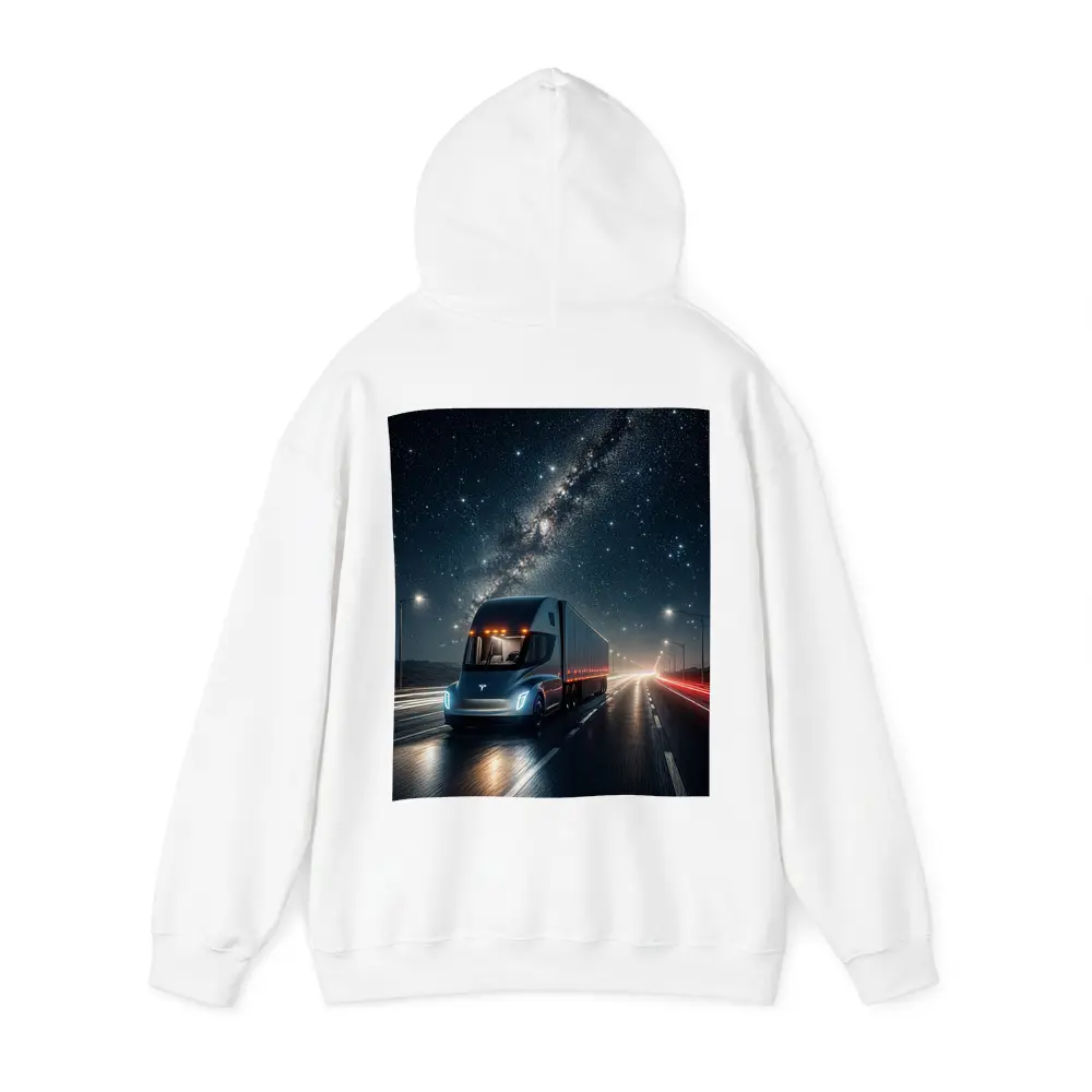 Tesla Semi Truck Driving Under Starry Night – Hoodies