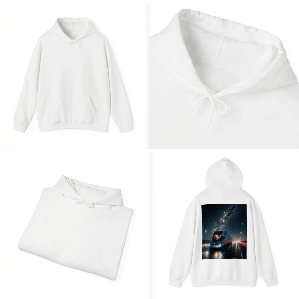 Tesla Semi Truck Driving Under Starry Night – Hoodies