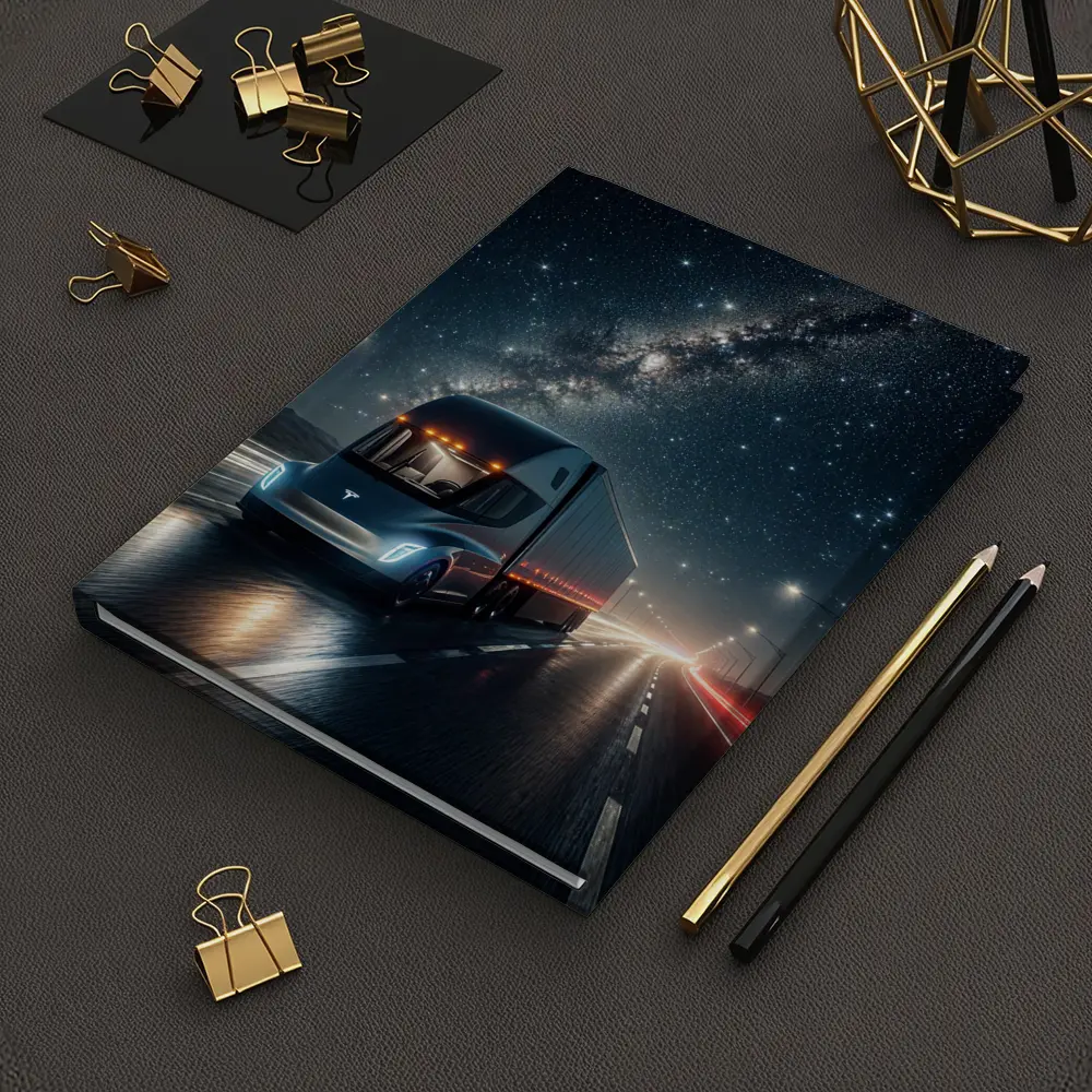 Tesla Semi Truck Driving Under Starry Night – Notebooks
