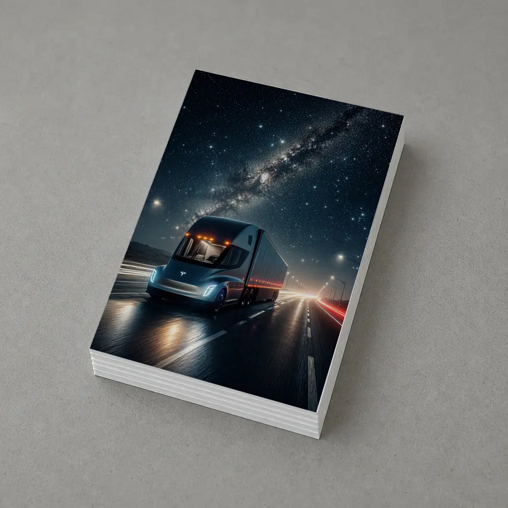 Tesla Semi Truck Driving Under Starry Night – Postcards