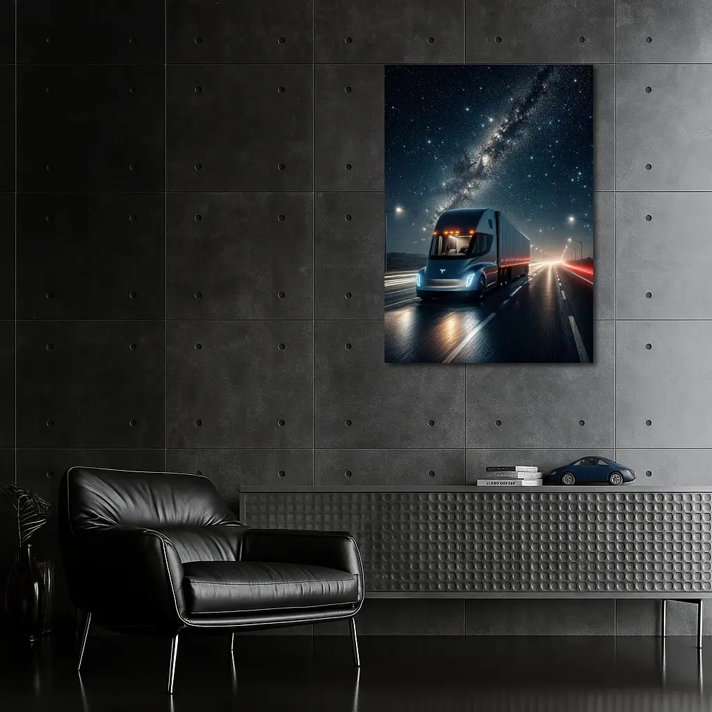 Tesla Semi Truck Driving Under Starry Night – Wall Art