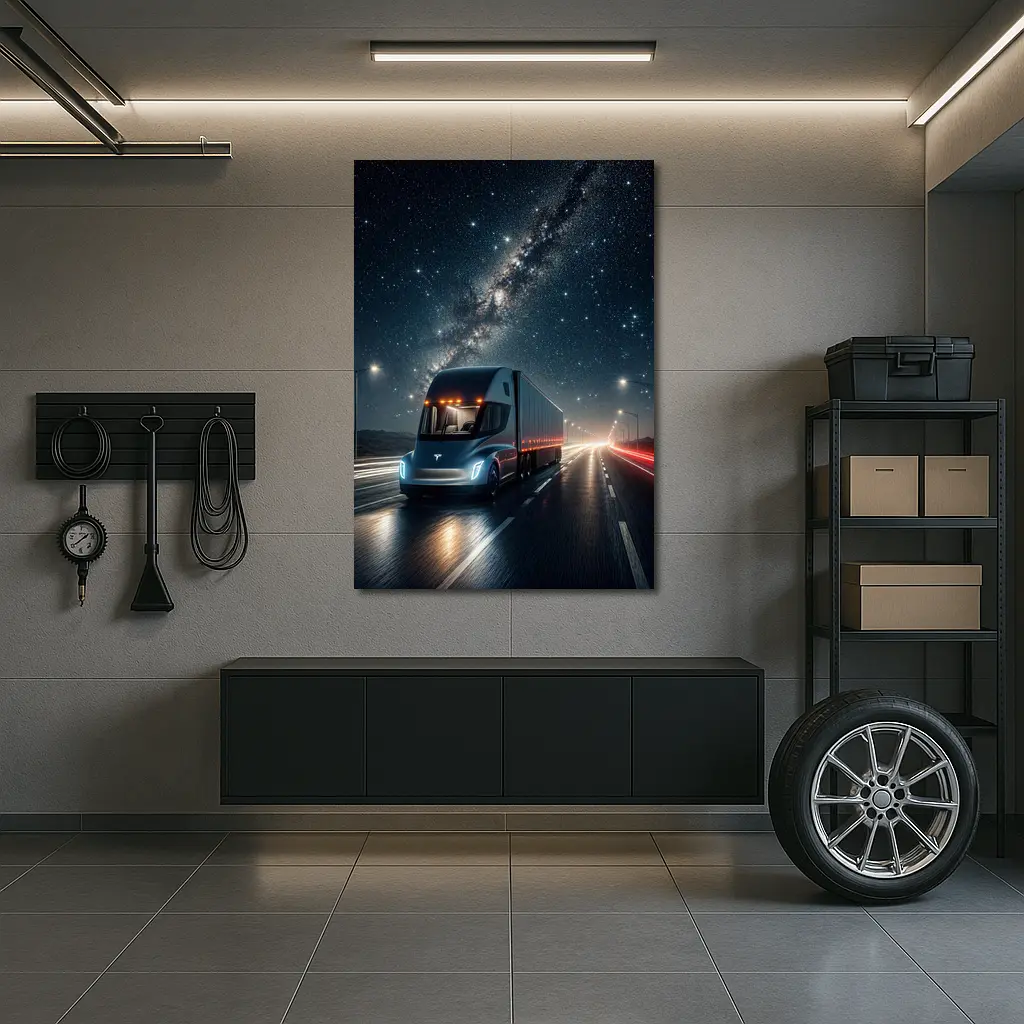 Tesla Semi Truck Driving Under Starry Night – Wall Art