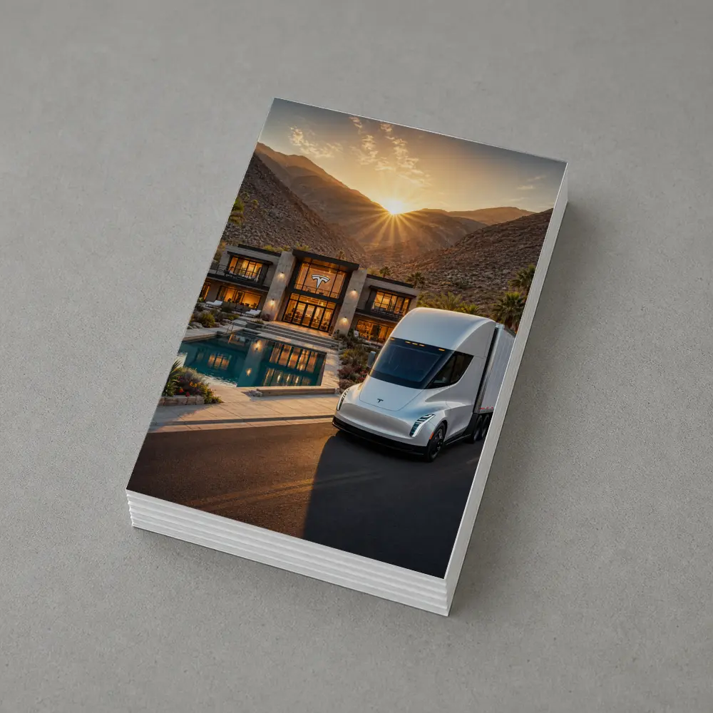 Tesla Semi Truck Desert Mansion Sunset – Postcards