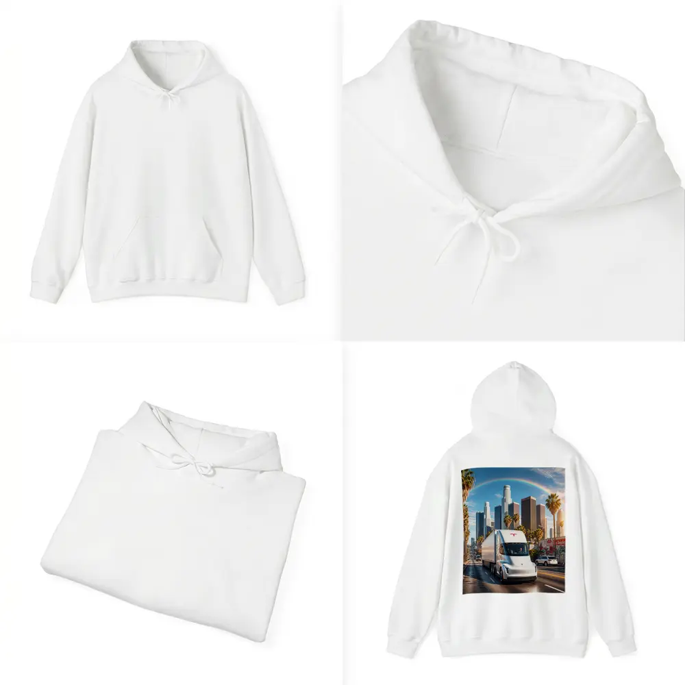 Tesla Semi Truck Los Angeles Skyline Rainbow – Hoodies