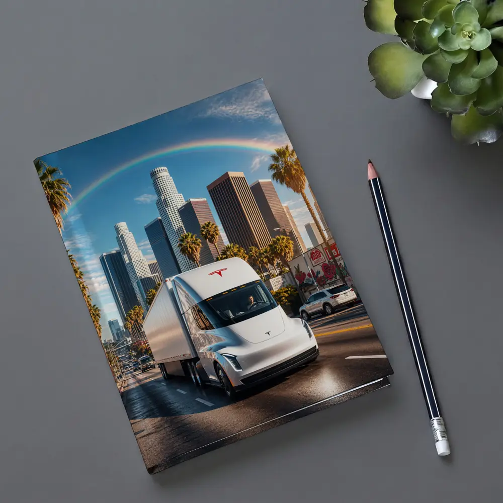 Tesla Semi Truck Los Angeles Skyline Rainbow – Notebooks