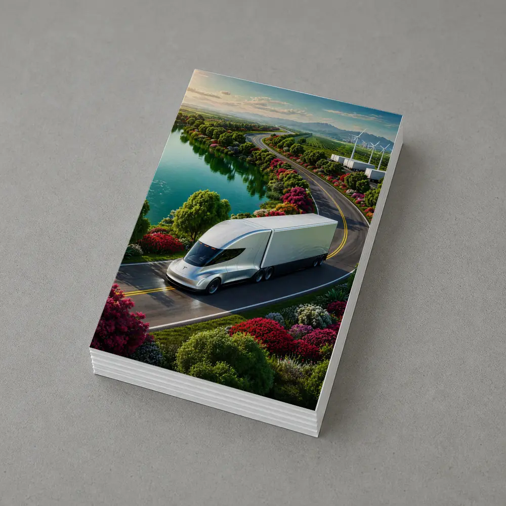 Tesla Semi Truck Scenic Highway Green Landscape – Postcards