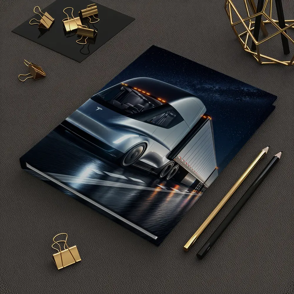 Tesla Semi Truck Driving Under Starry Night – Notebooks