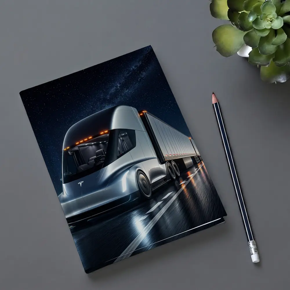 Tesla Semi Truck Driving Under Starry Night – Notebooks