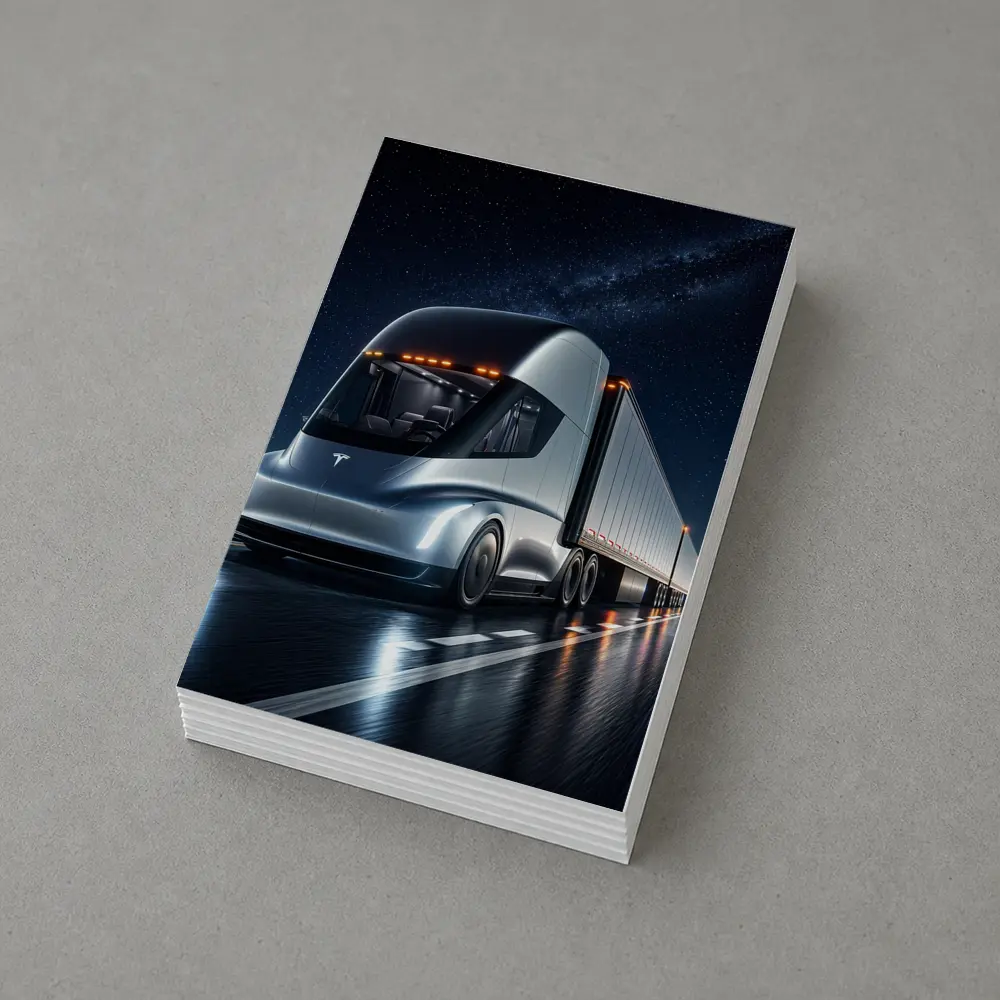 Tesla Semi Truck Driving Under Starry Night – Postcards