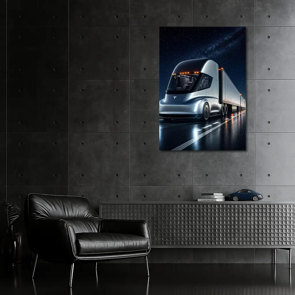 Tesla Semi Truck Driving Under Starry Night – Wall Art