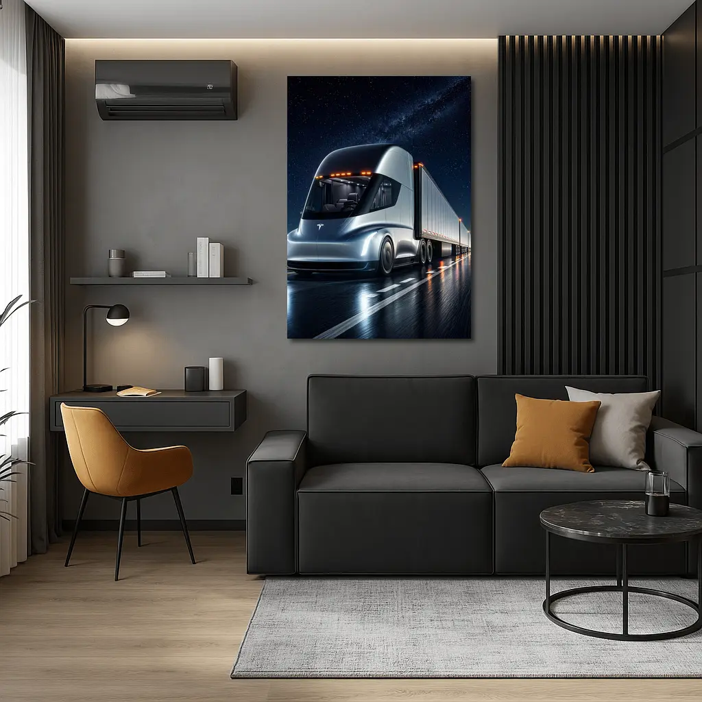 Tesla Semi Truck Driving Under Starry Night – Wall Art