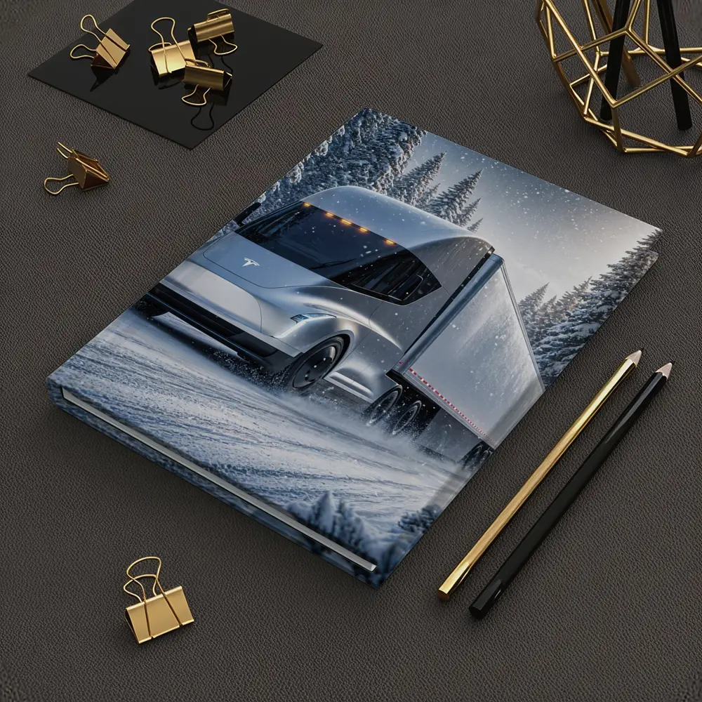 Tesla Semi Truck Driving Through Winter Snow – Notebooks