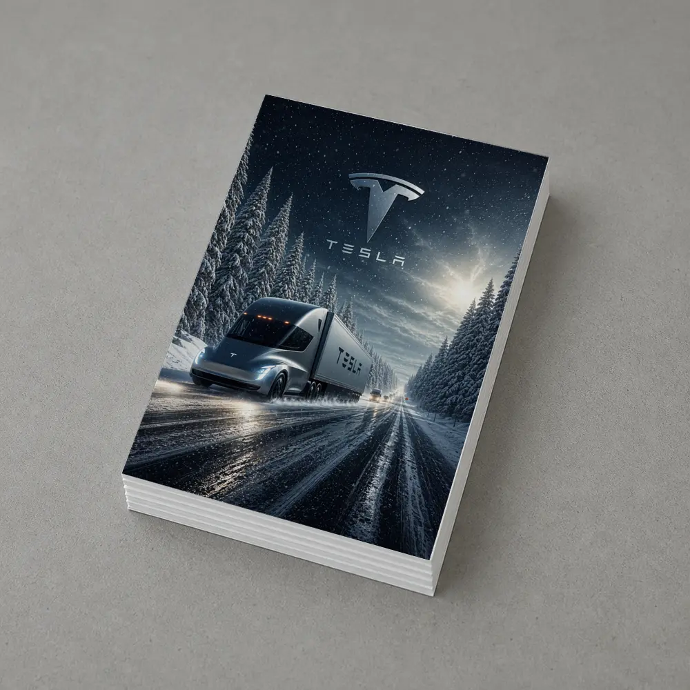 Tesla Semi Truck Driving Snowy Winter Road – Postcards