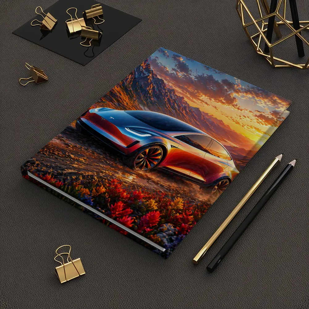 Tesla Model Y Mountain Sunset Landscape – Notebooks