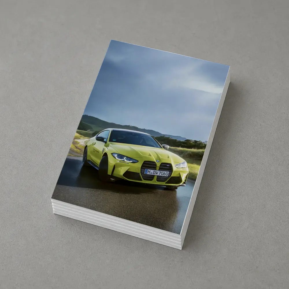 BMW M4 Competition Yellow on Wet Road – Postcards