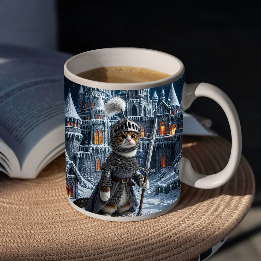 Cat Knight Snow Castle Moon Night – Mugs