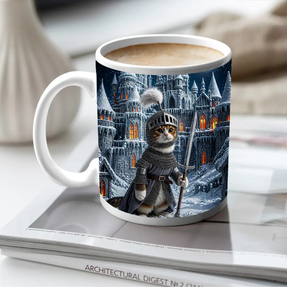 Cat Knight Snow Castle Moon Night – Mugs