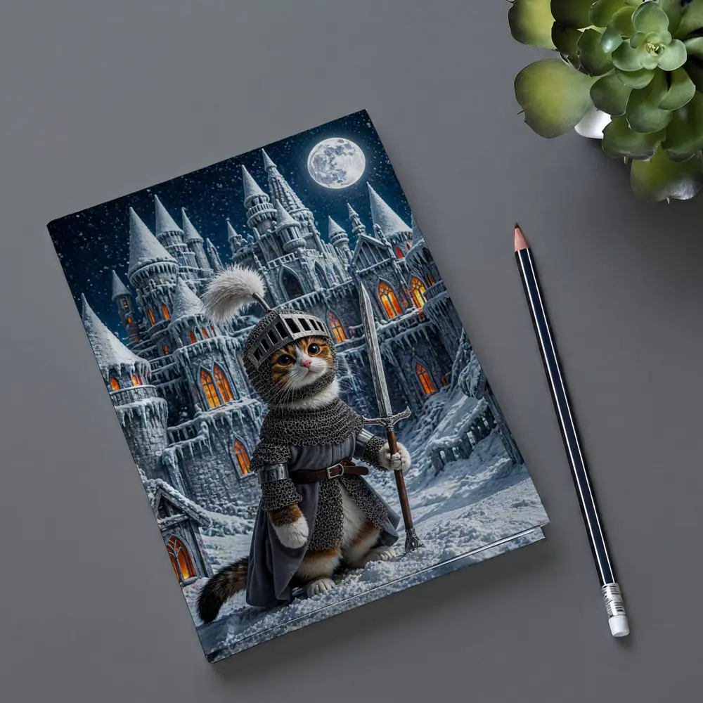 Cat Knight Snow Castle Moon Night – Notebooks